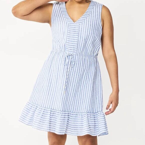 Draper James RSVP Dress Womens Size L Blue Stripe Linen Blend Lined Sundress - Picture 1 of 13